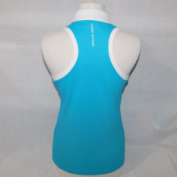 Under Armour heatgear Womens M Blue White Fitted Sleeveless Polo Shirt - Picture 6 of 8